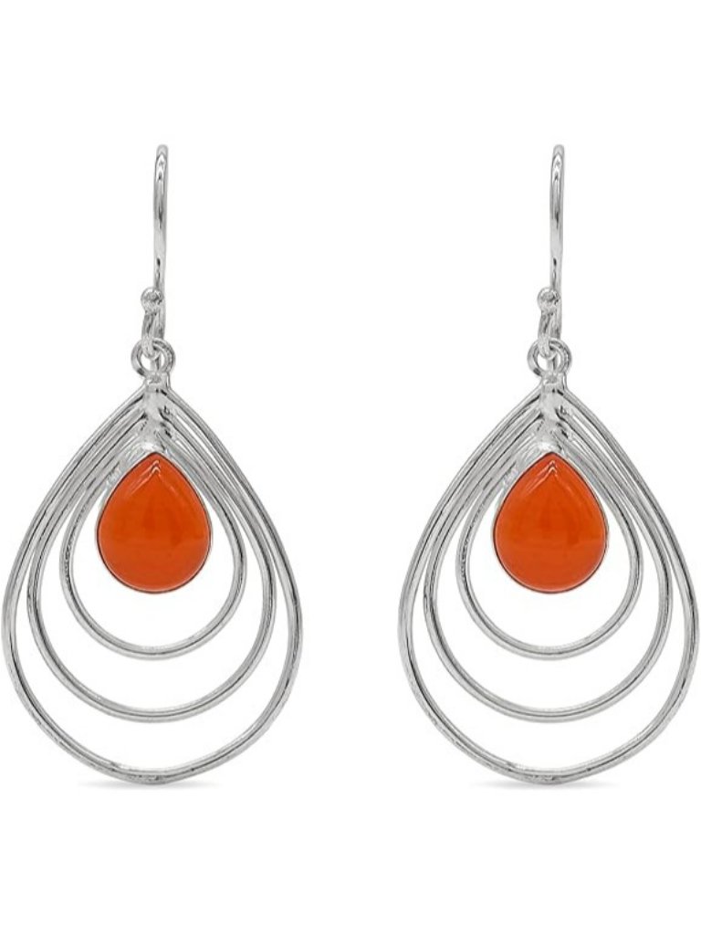 Carnelian 9x11mm Pear Shape Bezel 925 Silver Natural Gemstone Earring